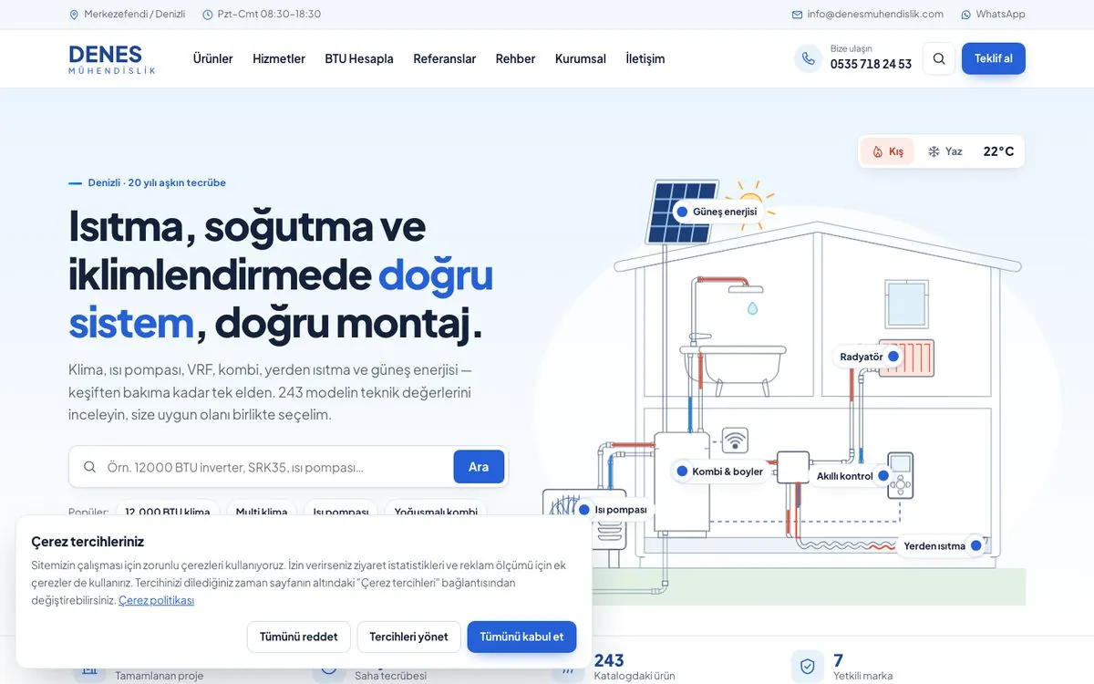 Denes Mühendislik ana sayfa görünümü
