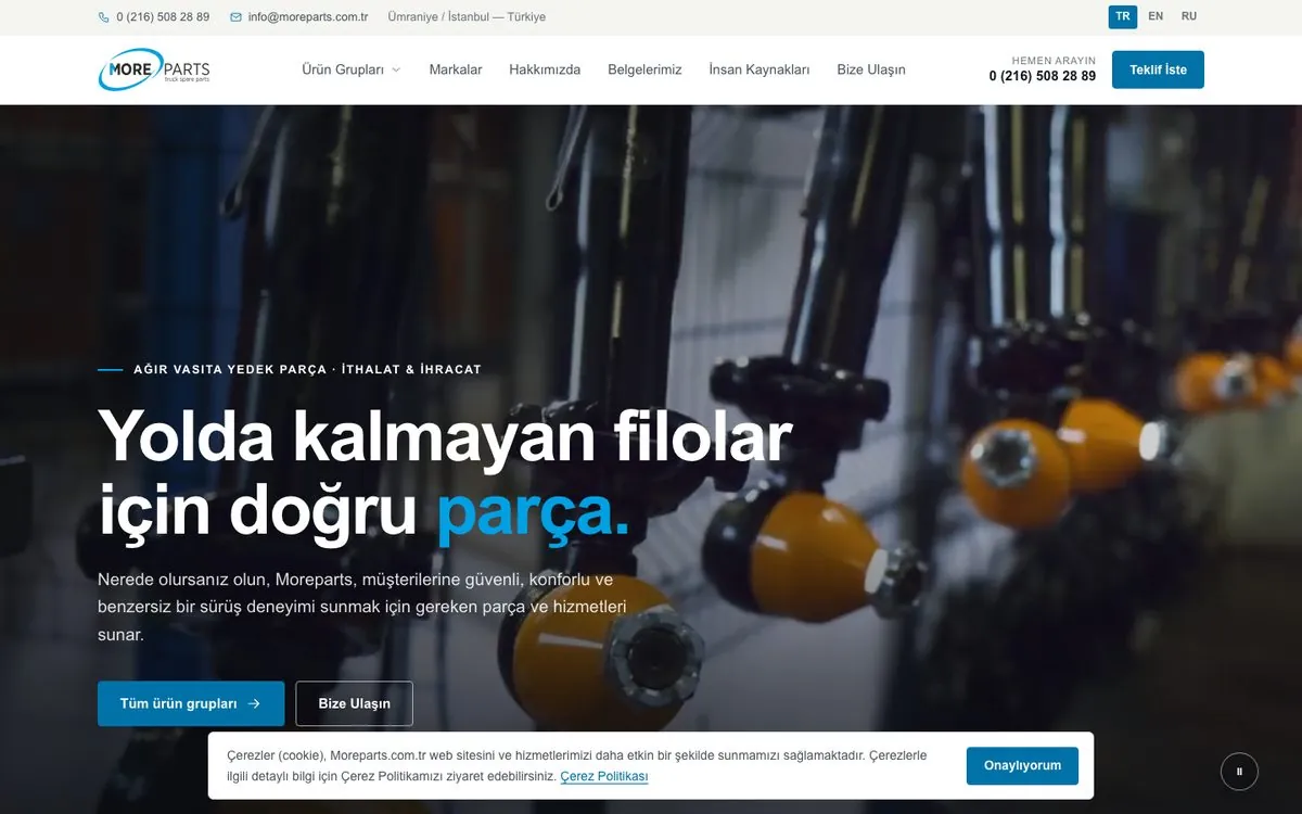 Moreparts ana sayfa görünümü