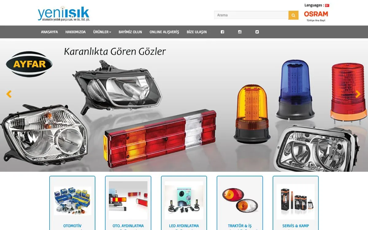 Yeni Işık Oto ana sayfa görünümü